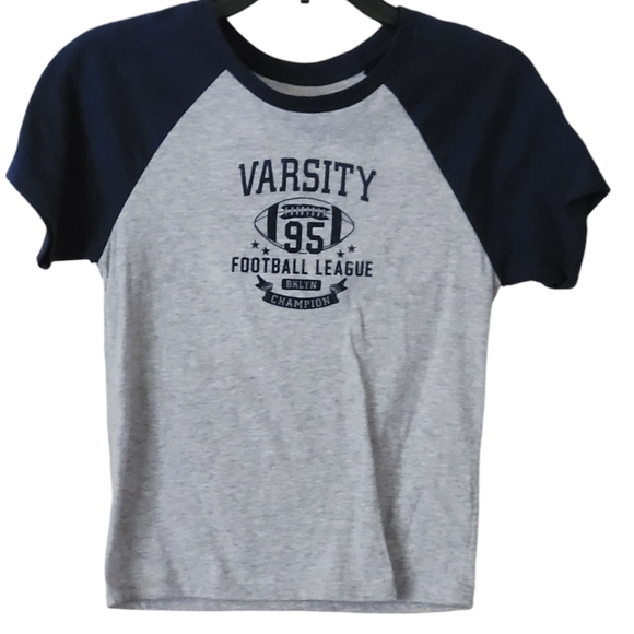GOLDEN HOUR Varsity Colorblock Cotton Graphic Baby Tee Grey - Picture 1 of 7